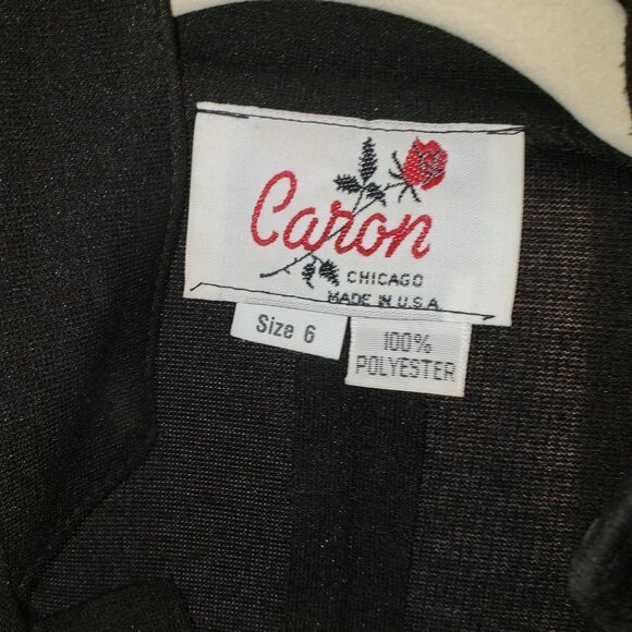 Ladies Vintage CARON Chicago Black Gold Button Front Dress W/Shoulder Pads-6 - Picture 4 of 5